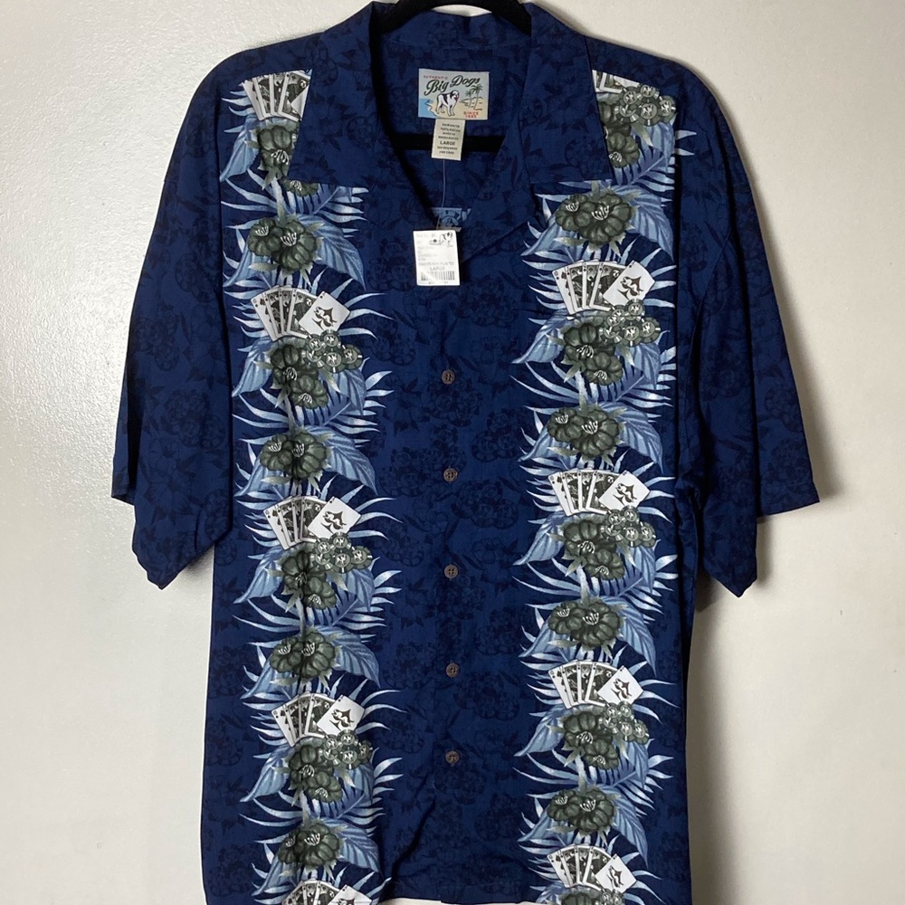 Big Dogs Hawaiian card motif s/s button up. Large